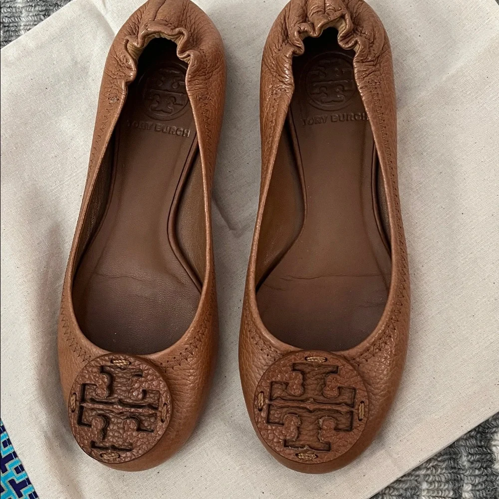 Tory Burch | Reva Ballet Flats | size 5 | Royal Tan Leather - Picture 2 of 8